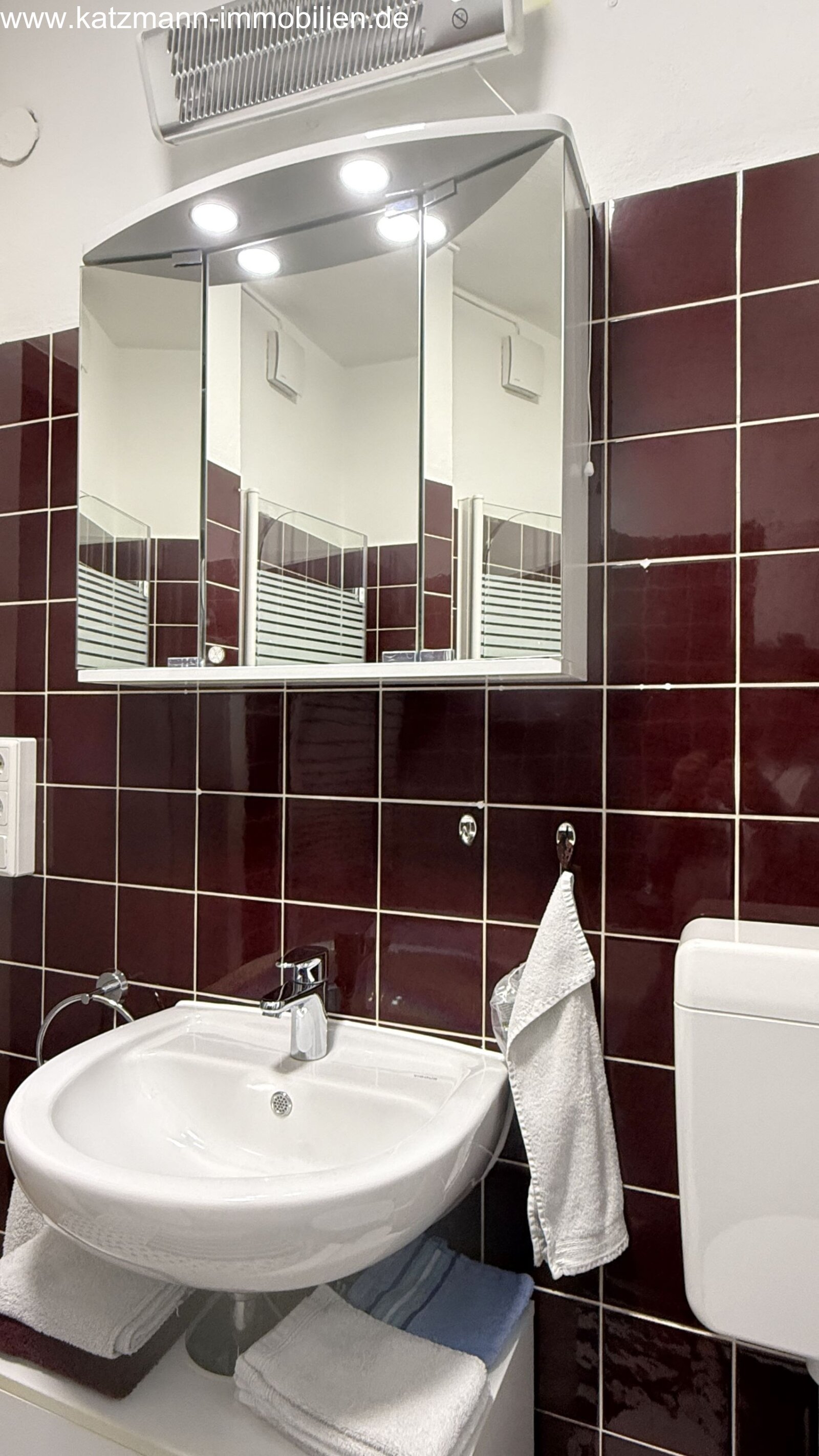 Waschbecken mit Spiegelschrank u. LED