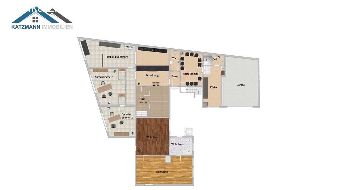 2 houses: a representative residential building, holiday apartment, doctor's office, and double garage (approximately 571 m² gross living area/net floor area) for sale