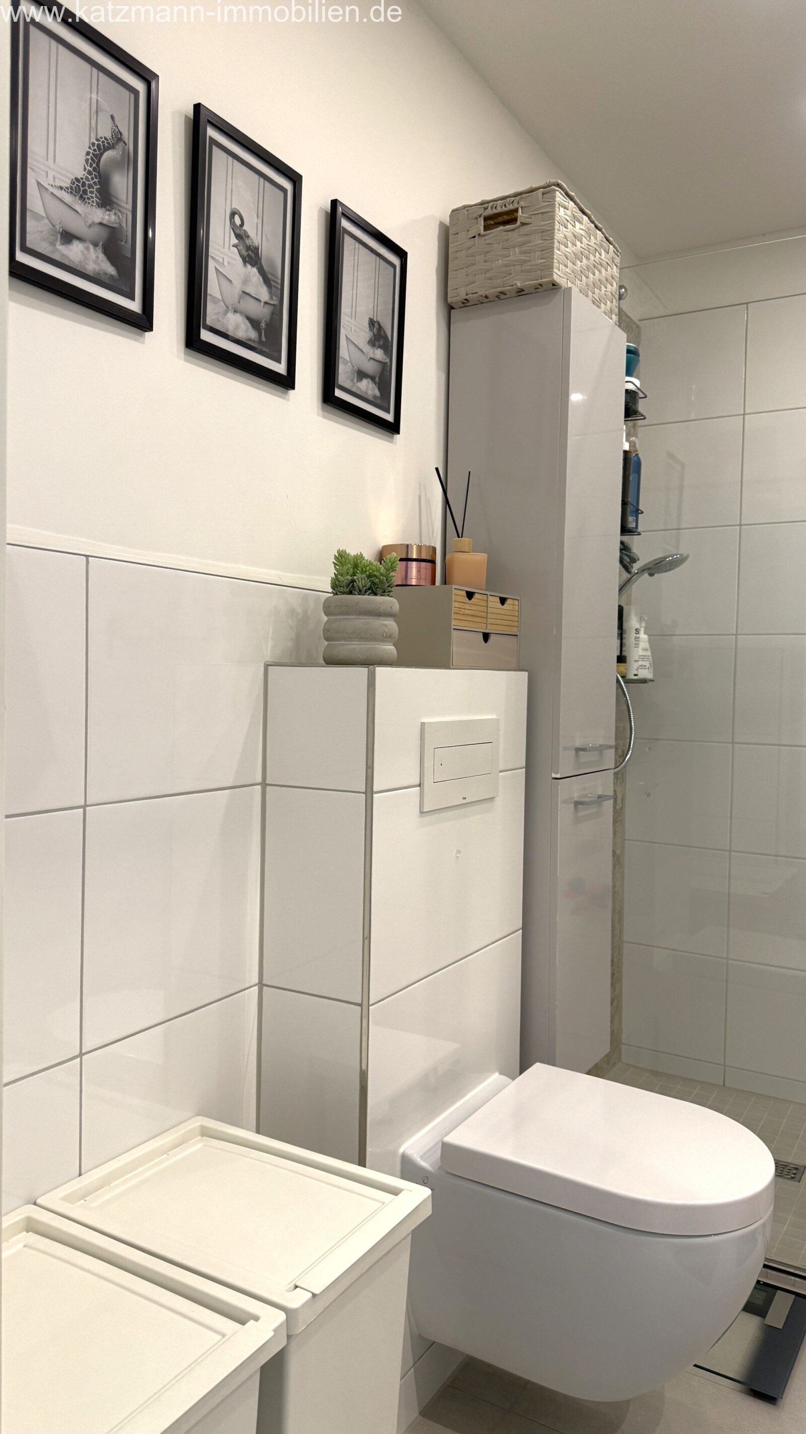 Badezimmer mit Hänge-WC und Dusche