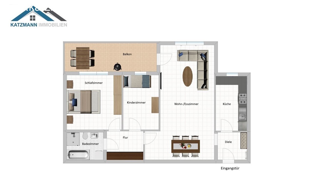 Disposition intelligente de l'espace : Appartement familial de 3 pièces avec balcon ensoleillé et plan bien pensé !