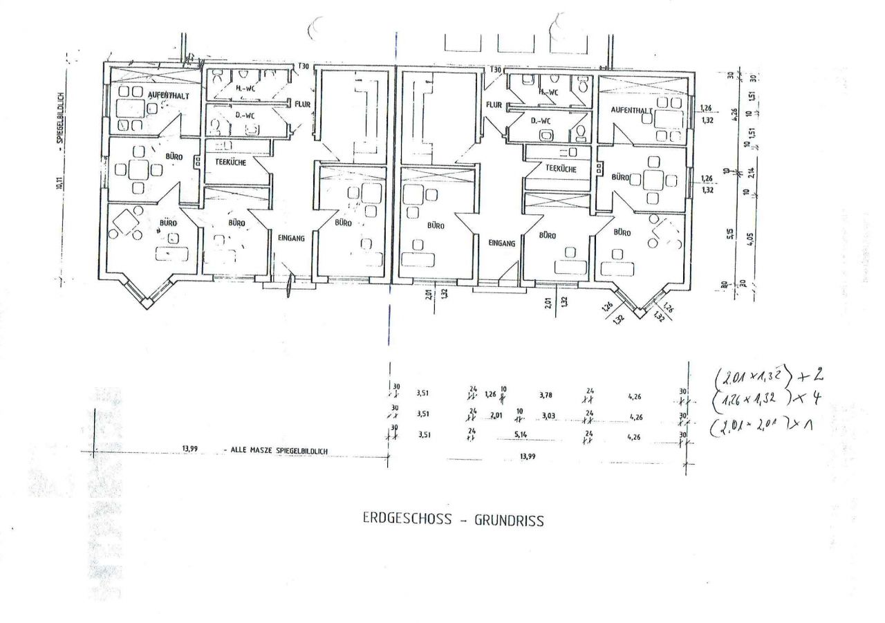 Grundriss Erdgeschoss, Original (re. u. li. Seite)